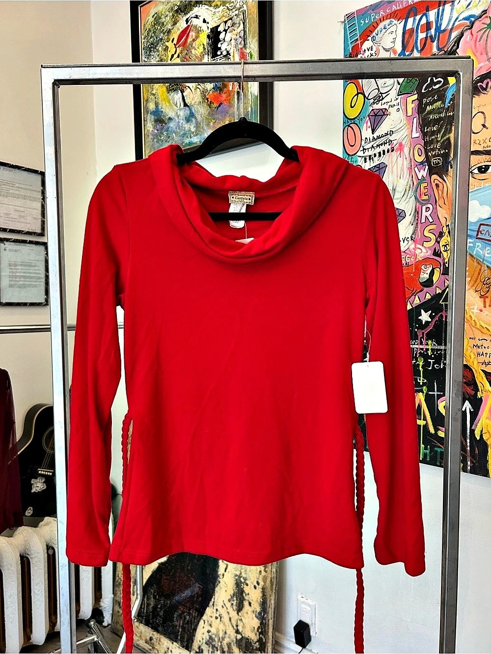 Cantata Cowl Neck Long Sleeve Red Shirt